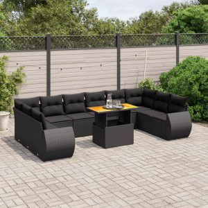 vidaXL 11-delige Loungeset met kussens poly rattan zwart