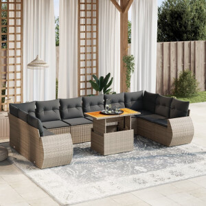vidaXL 11-delige Loungeset met kussens poly rattan grijs