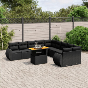 vidaXL 11-delige Loungeset met kussens poly rattan zwart