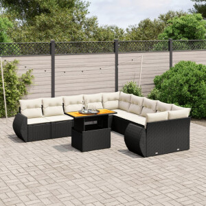 vidaXL 11-delige Loungeset met kussens poly rattan zwart