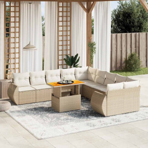 vidaXL 11-delige Tuinset met kussens poly rattan beige