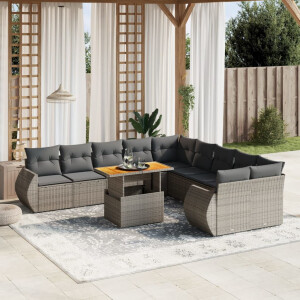 vidaXL 11-delige Loungeset met kussens poly rattan grijs