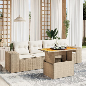 vidaXL 5-delige Loungeset met kussens poly rattan beige