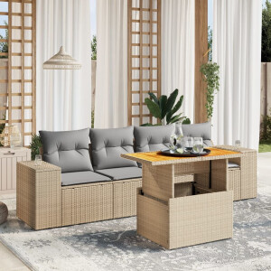 vidaXL 5-delige Loungeset met kussens poly rattan beige