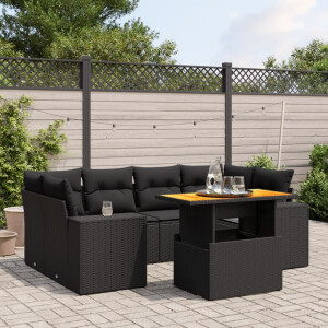 vidaXL 7-delige Loungeset met kussens poly rattan zwart