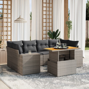 vidaXL 7-delige Loungeset met kussens poly rattan grijs