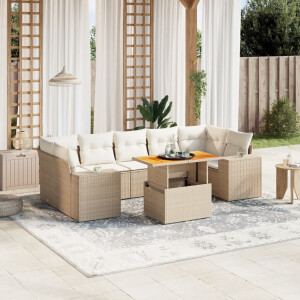 vidaXL 8-delige Loungeset met kussens poly rattan beige