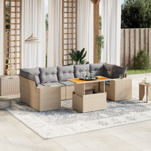 vidaXL 8-delige Loungeset met kussens poly rattan beige