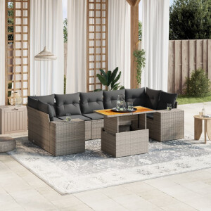 vidaXL 8-delige Loungeset met kussens poly rattan grijs