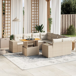vidaXL 9-delige Loungeset met kussens poly rattan beige
