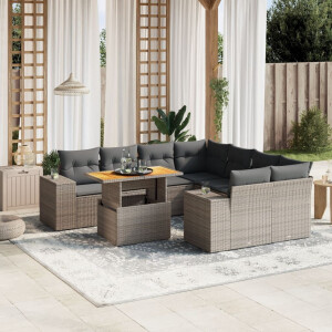 vidaXL 9-delige Loungeset met kussens poly rattan grijs