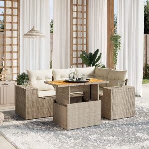vidaXL 5-delige Loungeset met kussens poly rattan beige