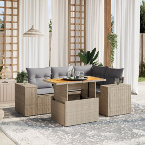 vidaXL 5-delige Loungeset met kussens poly rattan beige