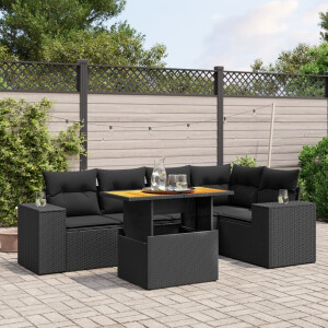 vidaXL 6-delige Loungeset met kussens poly rattan zwart