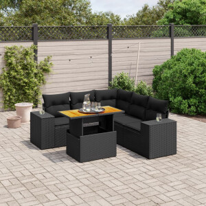vidaXL 6-delige Loungeset met kussens poly rattan zwart