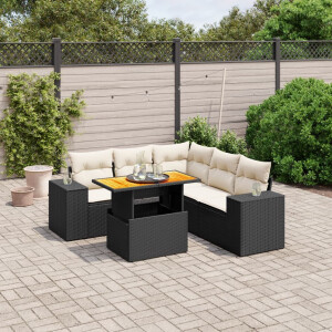 vidaXL 6-delige Loungeset met kussens poly rattan zwart