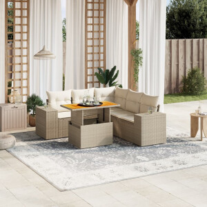 vidaXL 6-delige Loungeset met kussens poly rattan beige