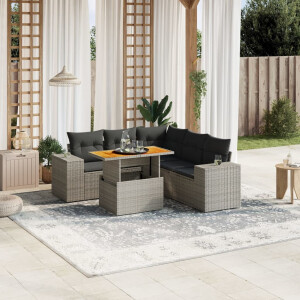 vidaXL 6-delige Loungeset met kussens poly rattan grijs