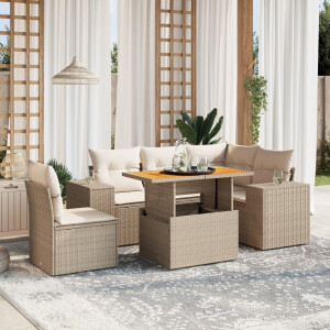 vidaXL 6-delige Loungeset met kussens poly rattan beige