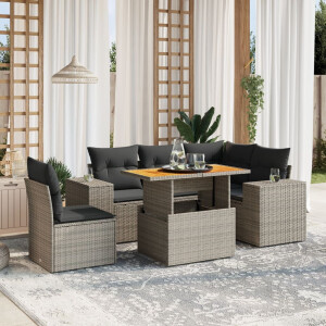 vidaXL 6-delige Loungeset met kussens poly rattan grijs