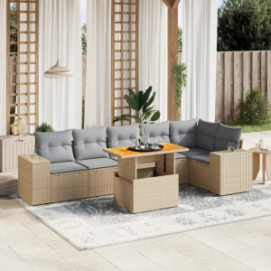 vidaXL 7-delige Loungeset met kussens poly rattan beige