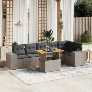 vidaXL 7-delige Loungeset met kussens poly rattan grijs