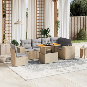 vidaXL 7-delige Loungeset met kussens poly rattan beige
