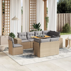 vidaXL 9-delige Loungeset met kussens poly rattan beige