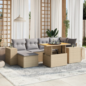 vidaXL 7-delige Loungeset met kussens poly rattan beige