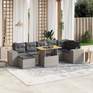 vidaXL 8-delige Loungeset met kussens poly rattan grijs