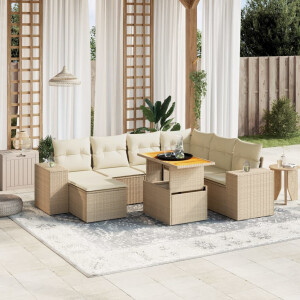 vidaXL 8-delige Loungeset met kussens poly rattan beige