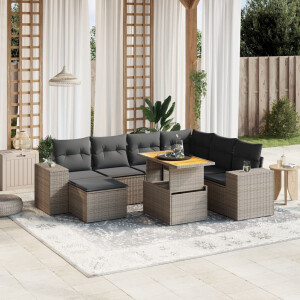 vidaXL 8-delige Loungeset met kussens poly rattan grijs