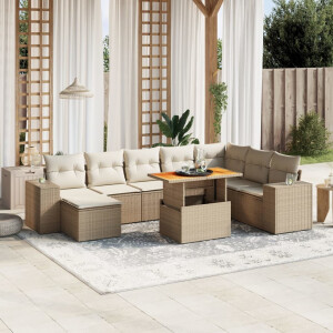 vidaXL 9-delige Loungeset met kussens poly rattan beige