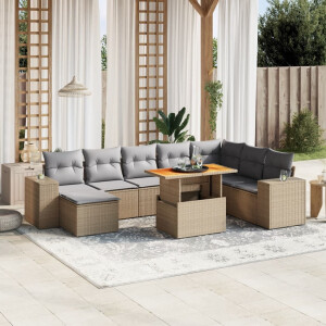 vidaXL 9-delige Loungeset met kussens poly rattan beige