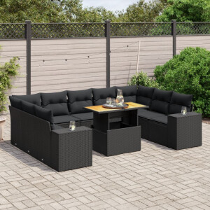 vidaXL 10-delige Loungeset met kussens poly rattan zwart