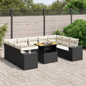 vidaXL 10-delige Loungeset met kussens poly rattan zwart