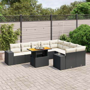 vidaXL 10-delige Loungeset met kussens poly rattan zwart