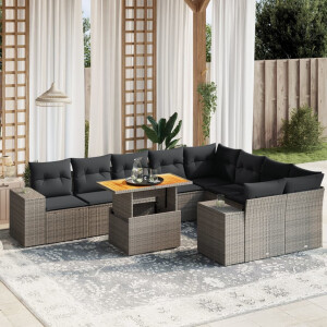 vidaXL 10-delige Loungeset met kussens poly rattan grijs