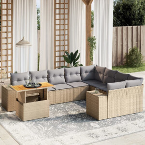 vidaXL 10-delige Loungeset met kussens poly rattan beige
