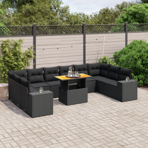 vidaXL 11-delige Loungeset met kussens poly rattan zwart