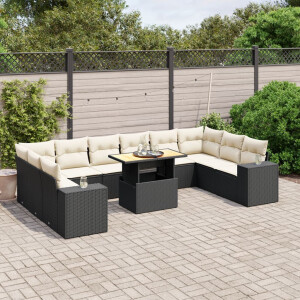 vidaXL 11-delige Loungeset met kussens poly rattan zwart