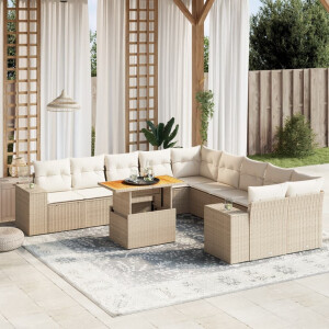 vidaXL 11-delige Tuinset met kussens poly rattan beige