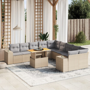 vidaXL 11-delige Tuinset met kussens poly rattan beige