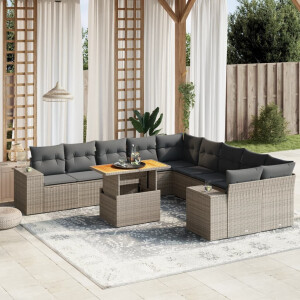 vidaXL 11-delige Loungeset met kussens poly rattan grijs