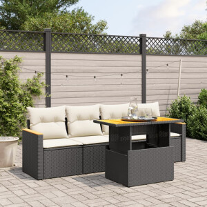 vidaXL 5-delige Loungeset met kussens poly rattan zwart