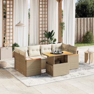 vidaXL 7-delige Loungeset met kussens poly rattan beige
