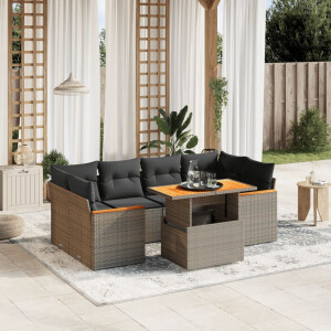 vidaXL 7-delige Loungeset met kussens poly rattan grijs