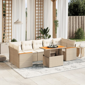 vidaXL 8-delige Loungeset met kussens poly rattan beige