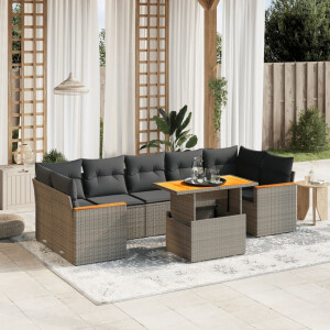 vidaXL 8-delige Loungeset met kussens poly rattan grijs
