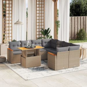 vidaXL 9-delige Loungeset met kussens poly rattan beige